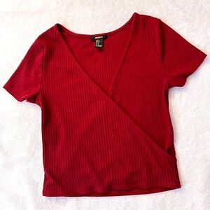 Forever 21 Red Women's Ribbed Wrap Crop Top size S